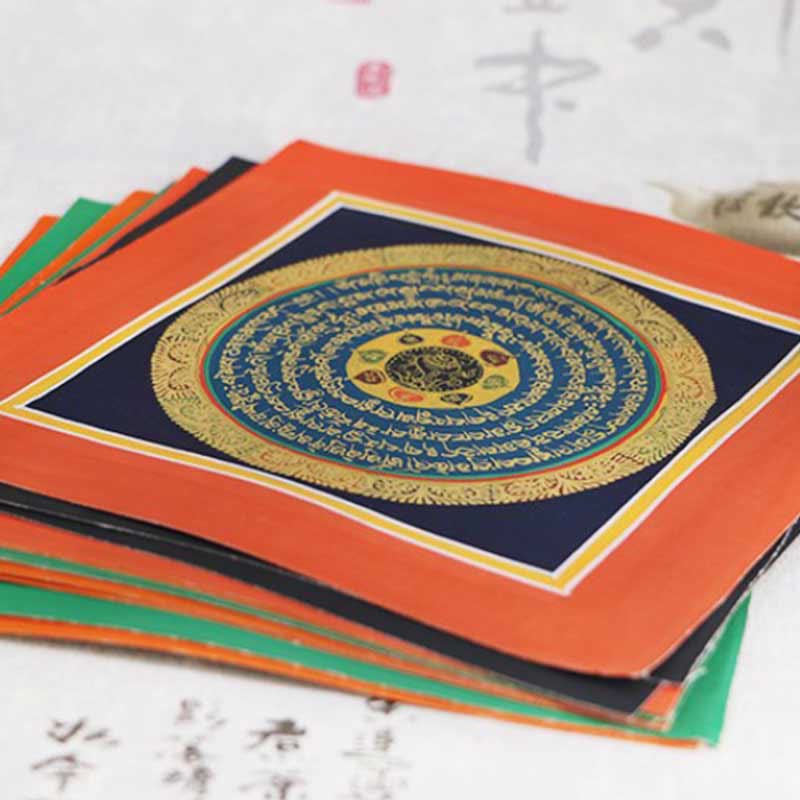 Caja ciega con bendición espiritual hecha a mano con pintura Thangka tibetana Mythstone, patrón de colores aleatorios