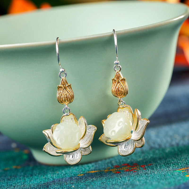 Mythstone White Jade Protection Harmony Drop Earrings