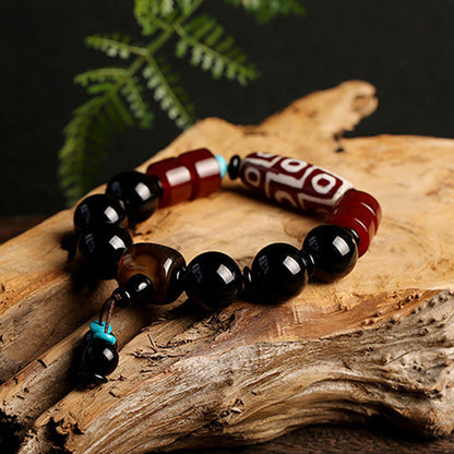 MythStone Tibetan Nine-Eye Dzi Bead Black Onyx Wealth Protection Bracelet