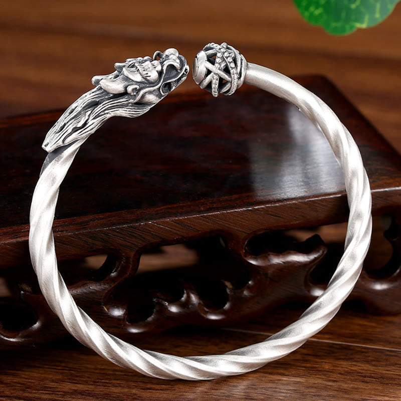 Mythstone 999 Sterling Silver Year of the Dragon Luck Strength Metal Cuff Bracelet Bangle