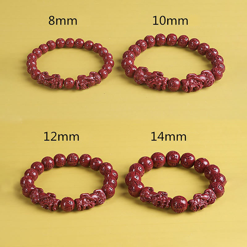 Mythstone Natural Double PiXiu Cinnabar Om Mani Padme Hum Wealth Luck Bead Bracelet