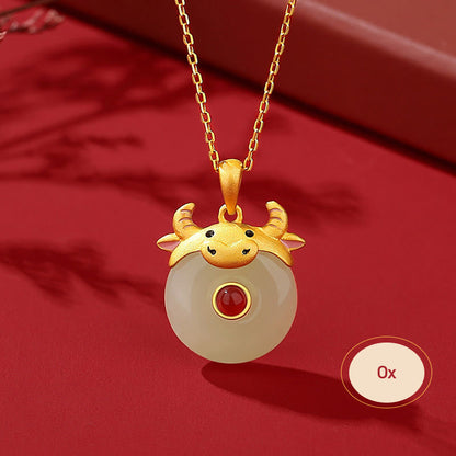 Mythstone 925 Sterling Silver Hetian Jade Chinese Zodiac Year of the Dragon Red Agate Luck Protection Necklace Pendant