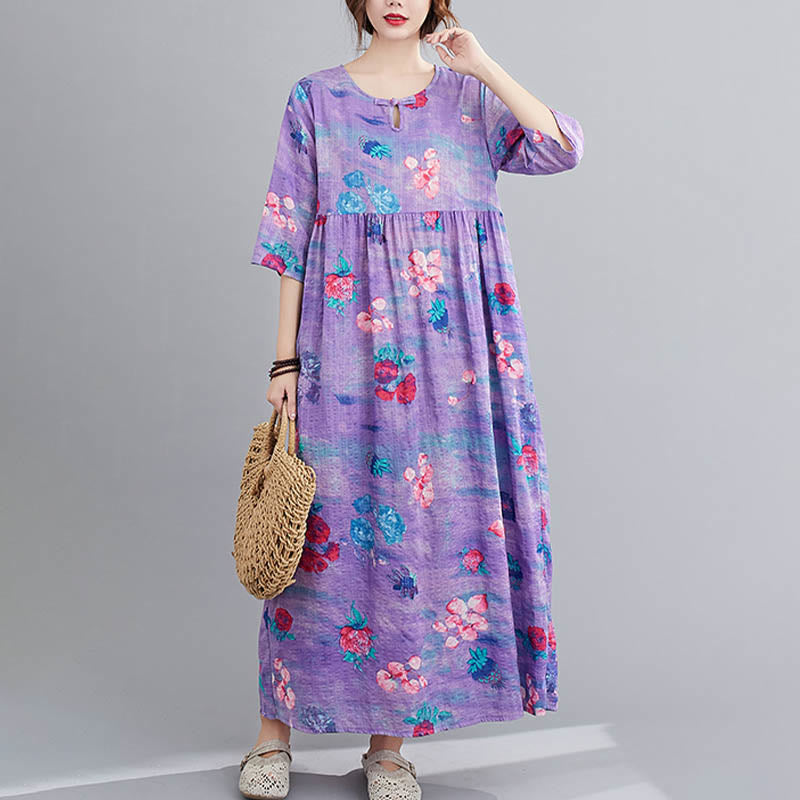 Mythstone Flowers Print Midi Dress Tunic Dress With Pockets