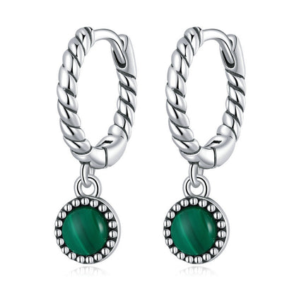 Mythstone 925 Sterling Silver Round Malachite Anti-Anxiety Drop Earrings