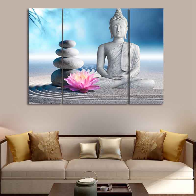 Mythstone Sitting Meditation Buddha Lotus Blessing Compassion Balance Cairn Zen Rocks Wall Art