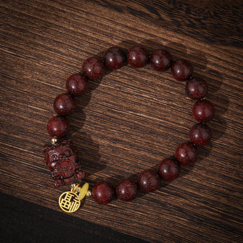 Mythstone Small Leaf Red Sandalwood Gold Swallower Calm Bracelet