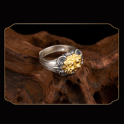 Anillo ajustable de protección con calavera tibetana en plata de ley 925 de Mythstone 