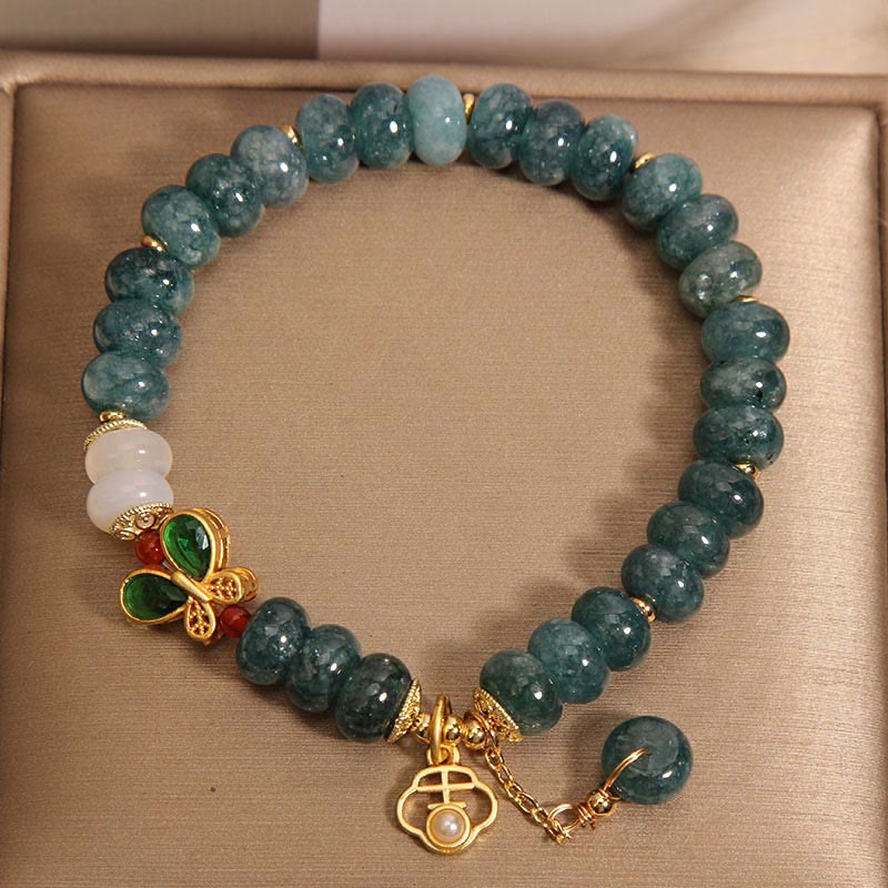 Pulsera de la abundancia con cuentas de ábaco en forma de mariposa y ágata blanca de jade Mythstone 