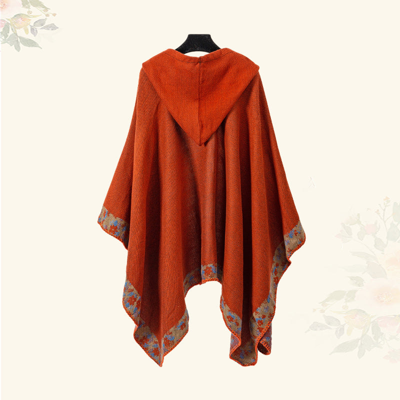 Mythstone Tibetan Shawl Border Small Floral Flower Hooded Cloak Winter Cozy Travel Scarf Wrap