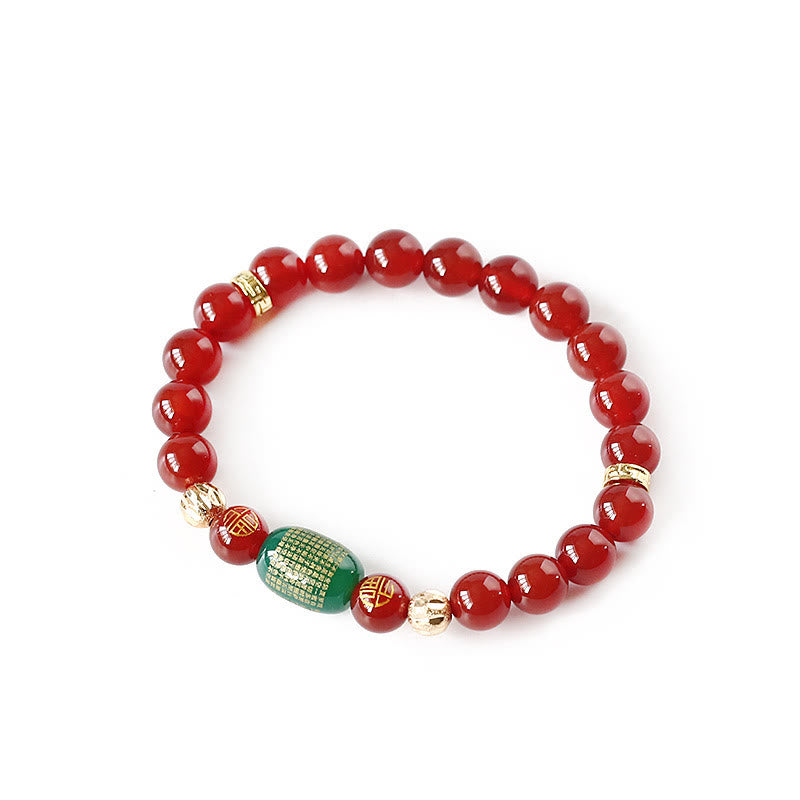 Mythstone Natural Red Agate Green Agate Buddhist Sutras Calm Bracelet