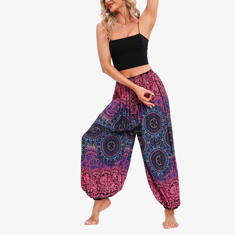 Mythstone Round Geometric Flower Floral Loose Harem Trousers Women's Yoga Pants