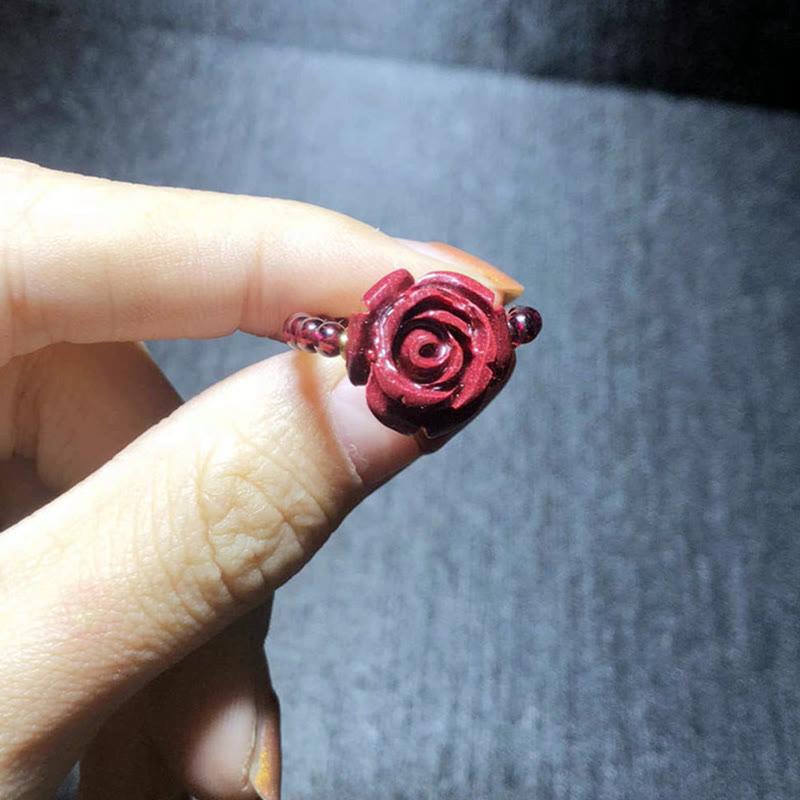 Mythstone Garnet Cinnabar Lucky Bead PiXiu Om Mani Padme Hum Rose Protection Ring