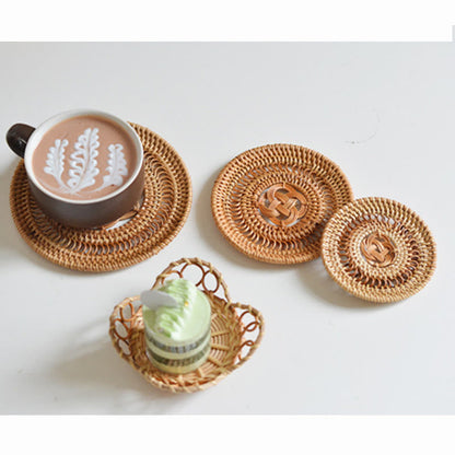 Mythstone Ceramic Flower Pattern Rattan Cup Mat Tea Cup Coaster