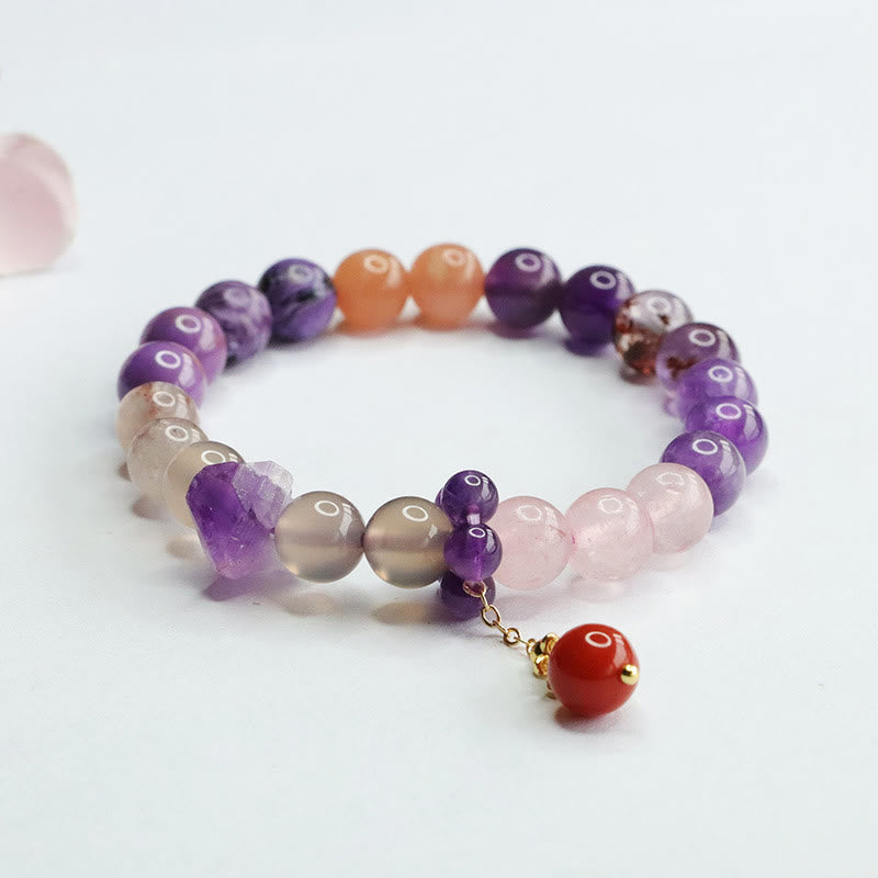 Mythstone Natural Amethyst Crystal Inner Peace Healing Bead Charm Bracelet