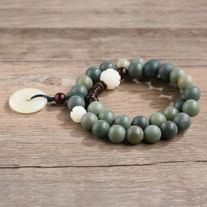 Pulsera de doble vuelta con hebilla de paz y sabiduría, semilla de bodhi, loto y jade cian