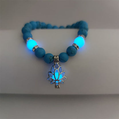 MythStone Tibetan Turquoise Glowstone Luminous Bead Lotus Protection Bracelet