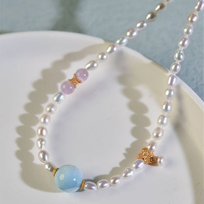 Mythstone 925 Sterling Silver Natural Pearl Larimar Sincerity Necklace Pendant