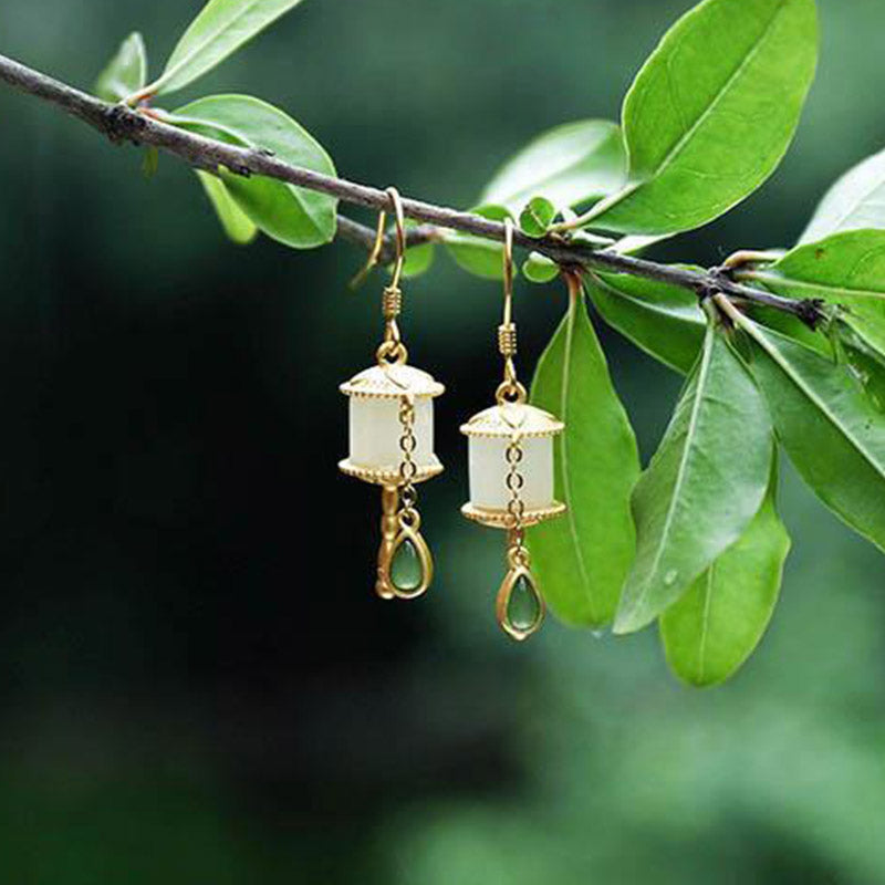 Mythstone 925 Sterling Silver Jade Prayer Wheel Luck Drop Earrings