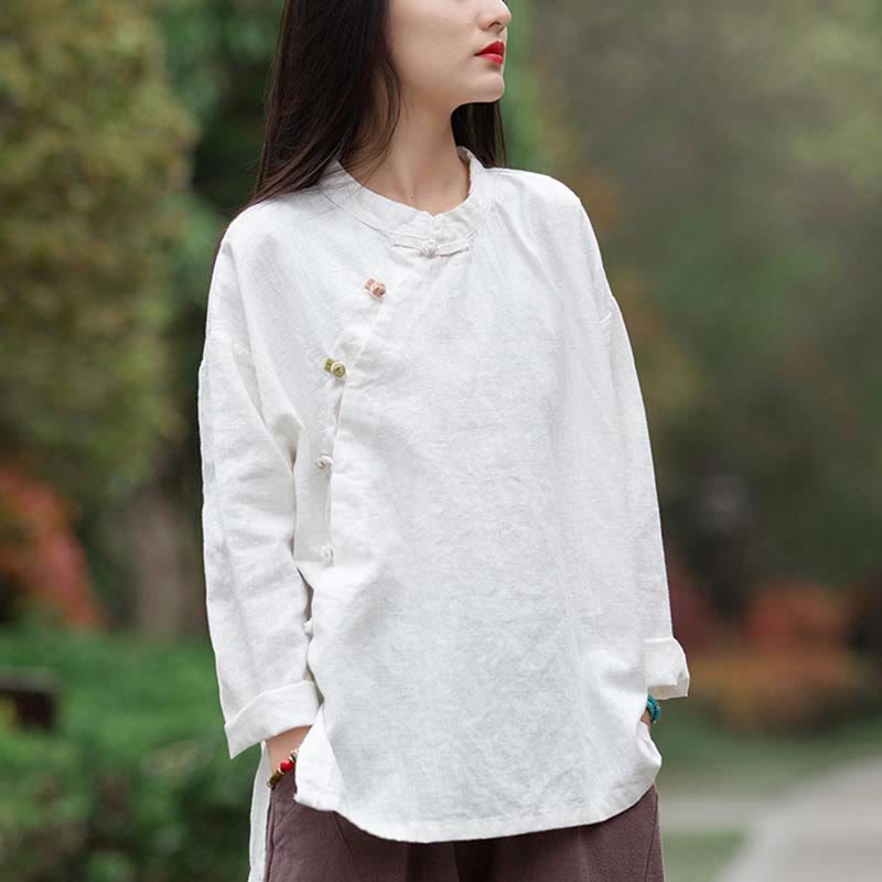 Blusa de lino con ramio Mythstone para mujer, estilo chino Hanfu