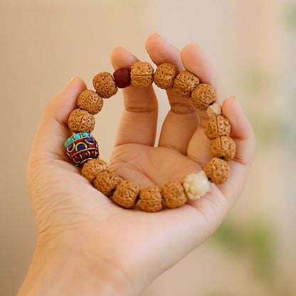 Pulsera de amuleto de la suerte y la riqueza con semillas de Bodhi de Rudraksha del Tíbet Mythstone