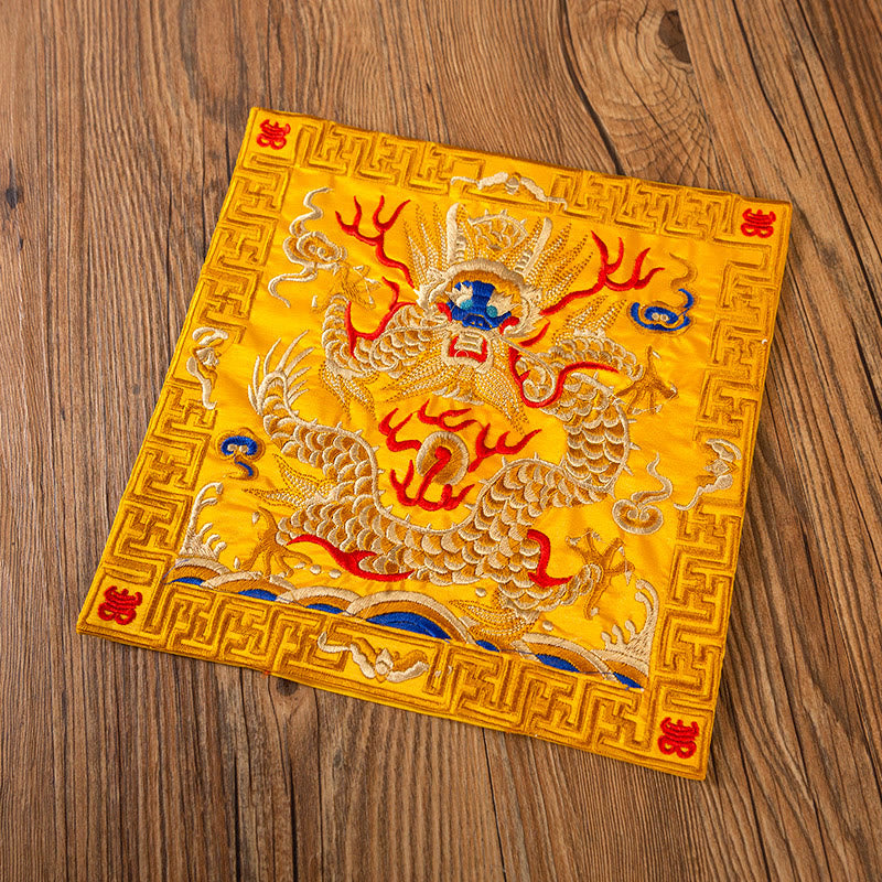 Mythstone Phoenix Dragon Kirin Embroidery Cup Mat Pad Tea Cup Coaster Kung Fu Tea Mat