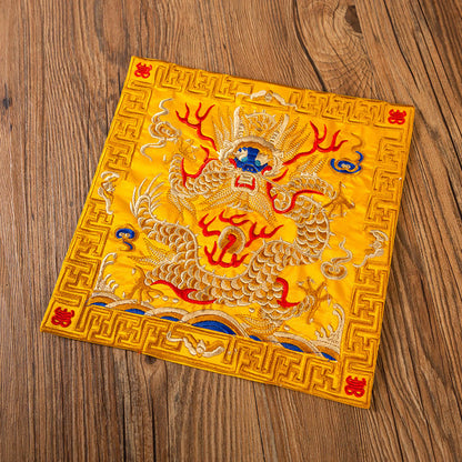 Mythstone Phoenix Dragon Kirin Embroidery Cup Mat Pad Tea Cup Coaster Kung Fu Tea Mat