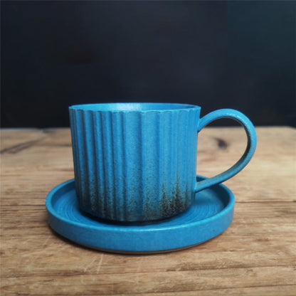 Mythstone Retro Striped Kiln Change Ceramic Coffee Mug Rough Pottery Tea Coffee Cup With Saucer 250ml