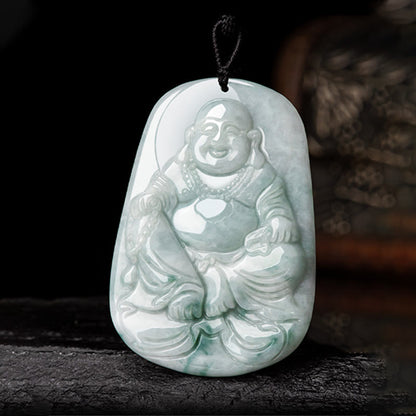 Mythstone Natural Jade Laughing Buddha Maitreya Buddha Luck String Necklace Pendant