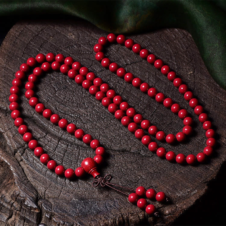 Mythstone 108 Mala Beads Cinnabar Om Mani Padme Hum Pattern Engraved Blessing Bracelet