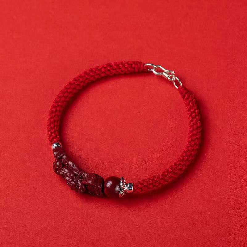 Mythstone Handcrafted PiXiu Cinnabar Wealth Luck Braided Bracelet