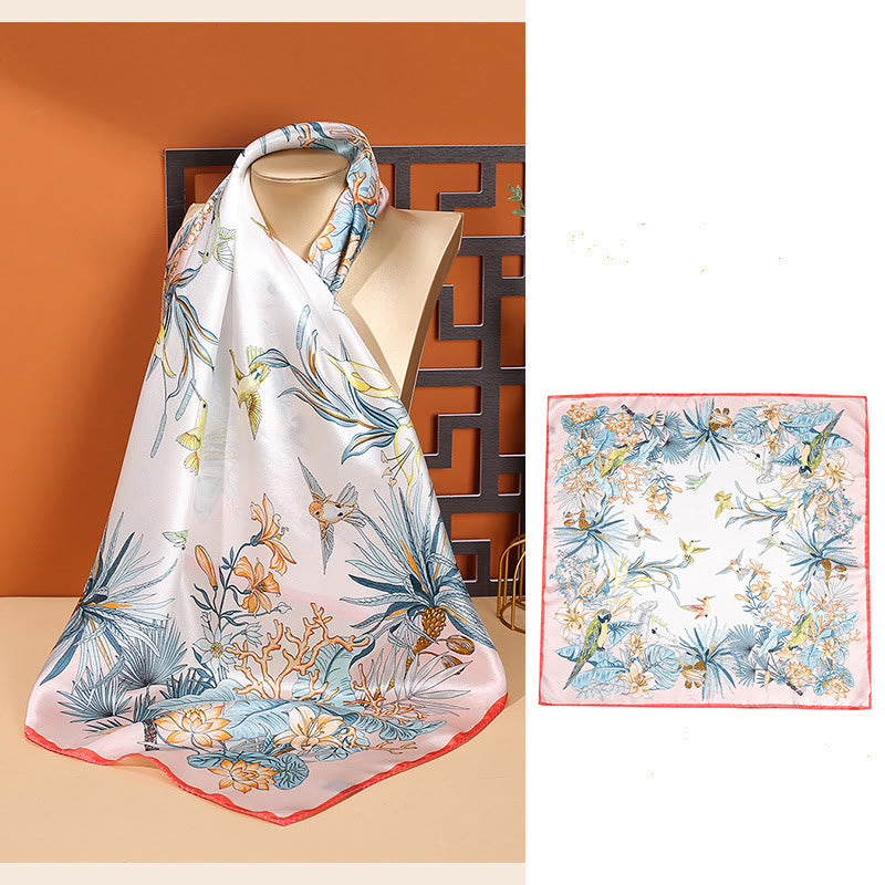 Mythstone Pastoral Scene Hot Air Balloon Spring Blossom 100% Mulberry Silk Neck Hair Scarf