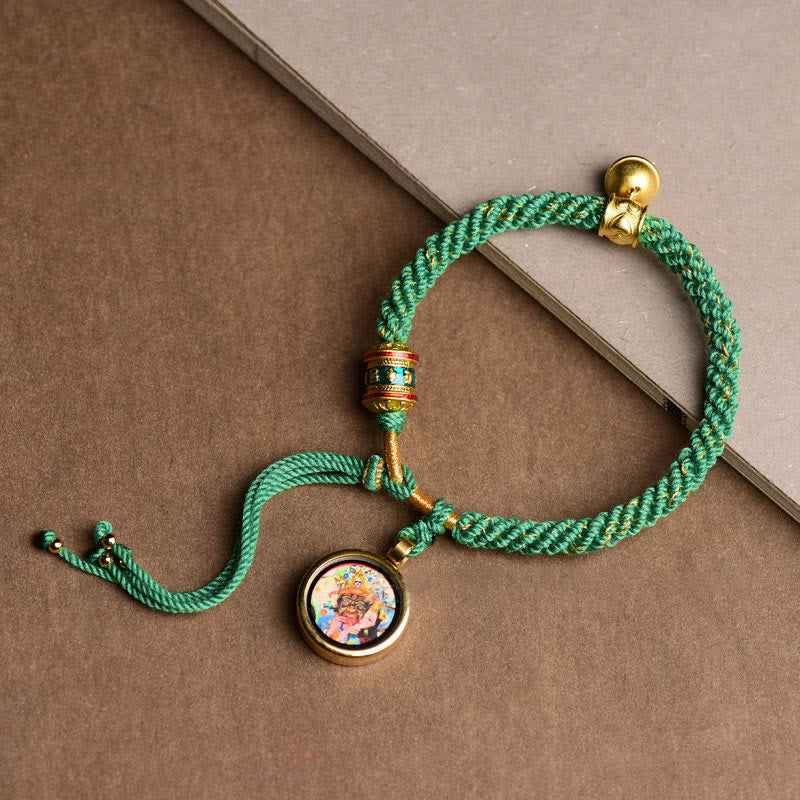 Mythstone Tibetan Five God Of Wealth Thangka Luck Prayer Wheel Bell Braid String Bracelet