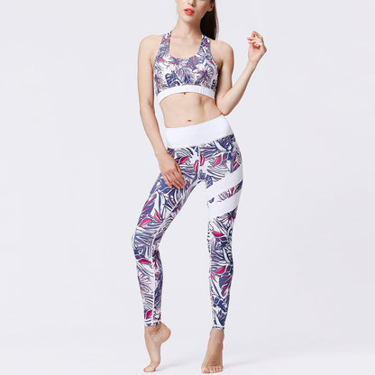 Mythstone 2Pcs Sunflower Flowers Leaves Print Top Pants Sports Fitness Yoga Women's Yoga Sets