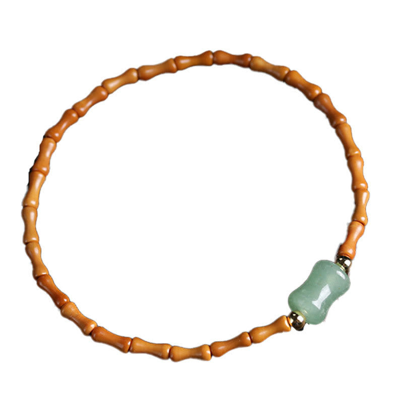 Mythstone Natural Olive Pit Green Aventurine Bamboo Pattern Luck Bracelet