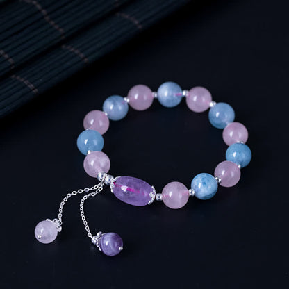 Mythstone 925 Sterling Silver Natural Crystal Purple Mica Stone Aquamarine Amethyst Healing Bracelet