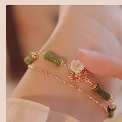 Mythstone 14k Gold Plated Copper Peridot Bamboo Flower Wealth Double Layer Bracelet