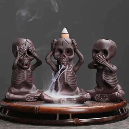 Mythstone Little Skull Ghost Purple Clay Backflow Smoke Fountain Peace Incense Burner Decoration