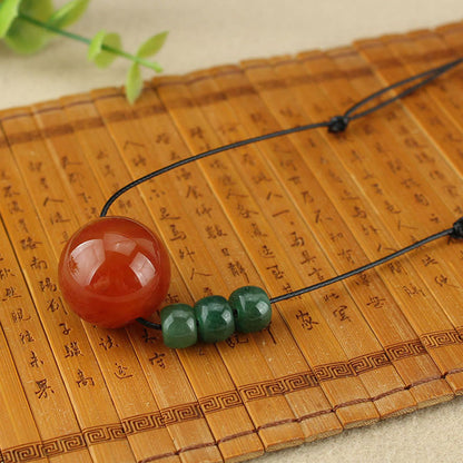 Mythstone Red Agate Green Aventurine Green Bodhi Seed Bead Calm Leather Rope Necklace Pendant