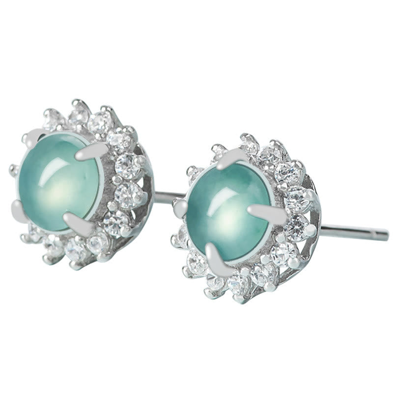 Mythstone 925 Sterling Silver Round Jade Luck Abundance Stud Earrings