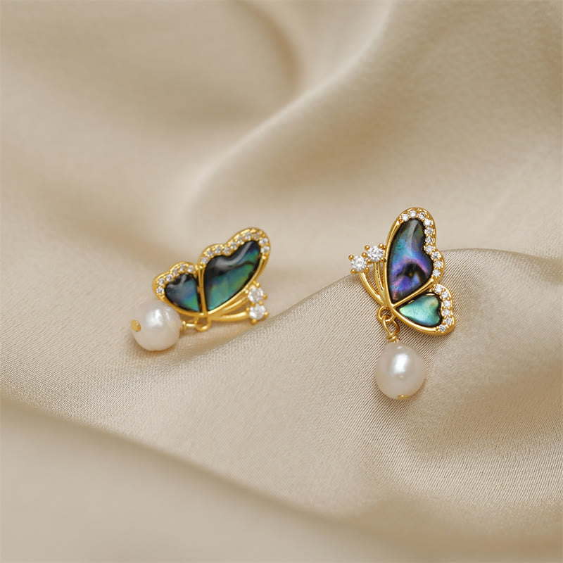 Mythstone 18K Gold Plated Copper Pearl Butterfly Love Stud Earrings