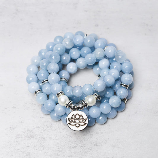 Mythstone 108 Mala Beads Aquamarine Healing Bracelet