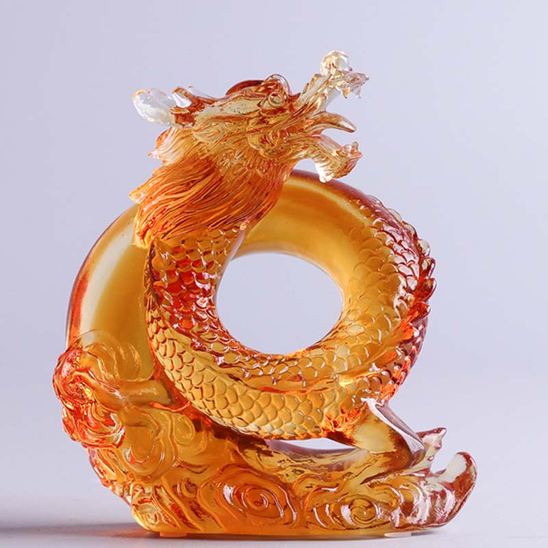 Mythstone Year of the Dragon Handmade Chinese Zodiac Yellow Dragon Liuli Crystal Art Piece Protection Home Office Decoration