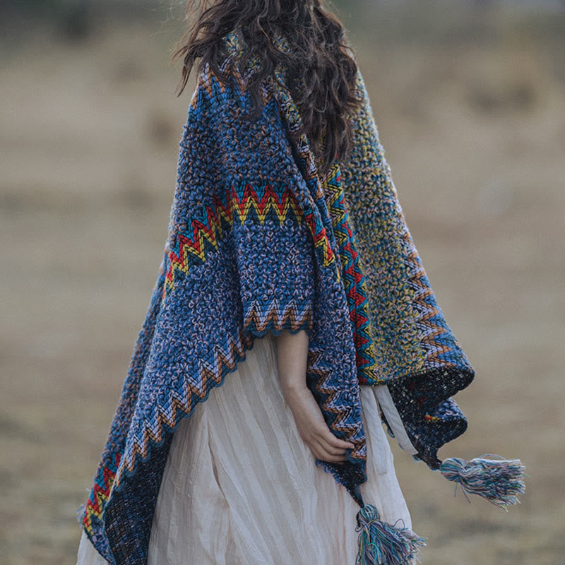 Chal tibetano Mythstone, suave y cálido, tejido de punto, bufanda tibetana con borlas para invierno 