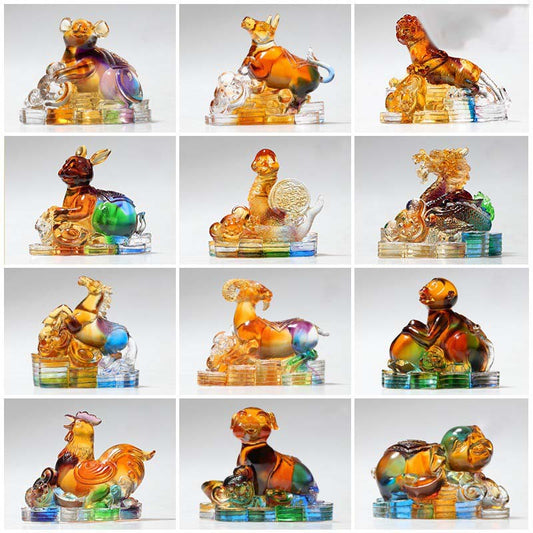 Mythstone Year of the Dragon Handmade 12 Chinese Zodiac Liuli Crystal Art Piece Protection Home Office Decoration