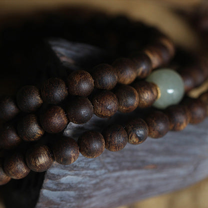 108 Mala Beads Nha Trang Bai Qinan Agarwood Jade 999 Gold Peace Bracelet