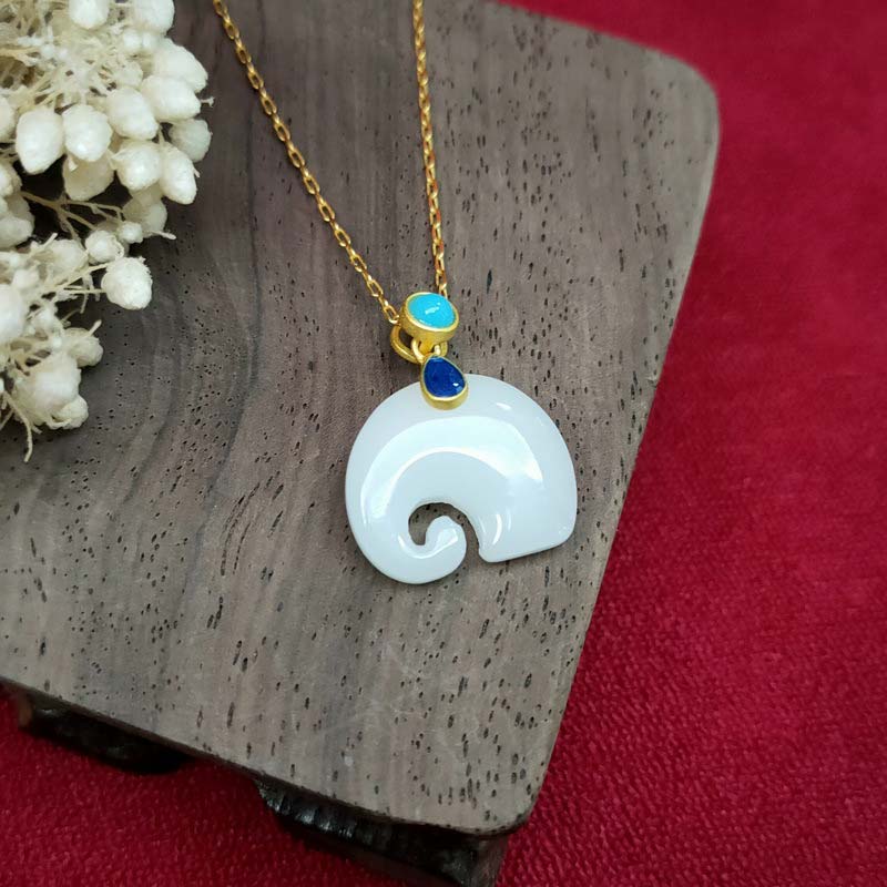 Mythstone White Jade Elephant Luck Fortune Necklace Pendant