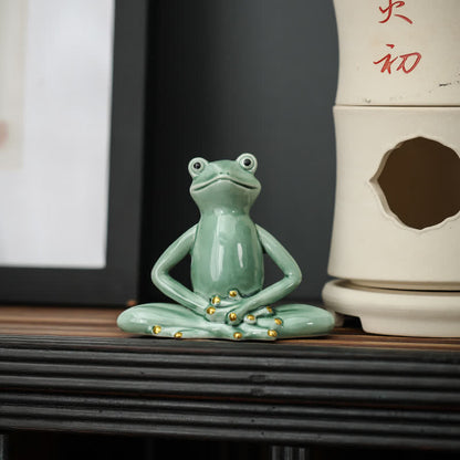 Mythstone Meditating Ceramic Zen Frog Statue Decoration