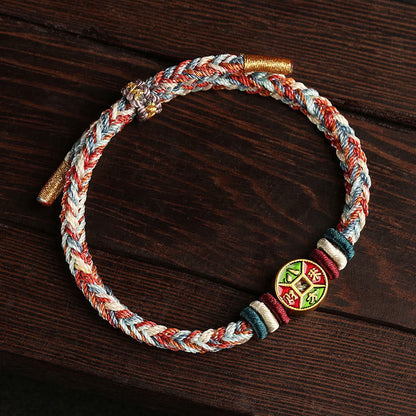 Mythstone Colorful Rope Wealth Comes From All Directions Handmade Eight Thread Peace Knot Luck Bracelet