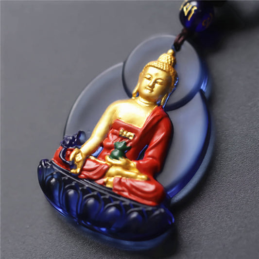 Mythstone Tibet Medicine Buddha Liuli Crystal Compassion Necklace Pendant