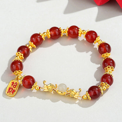 Pulsera de fuerza con amuleto de jade hetiano Fu de ágata roja natural del año del dragón en plata de ley 925 de Mythstone